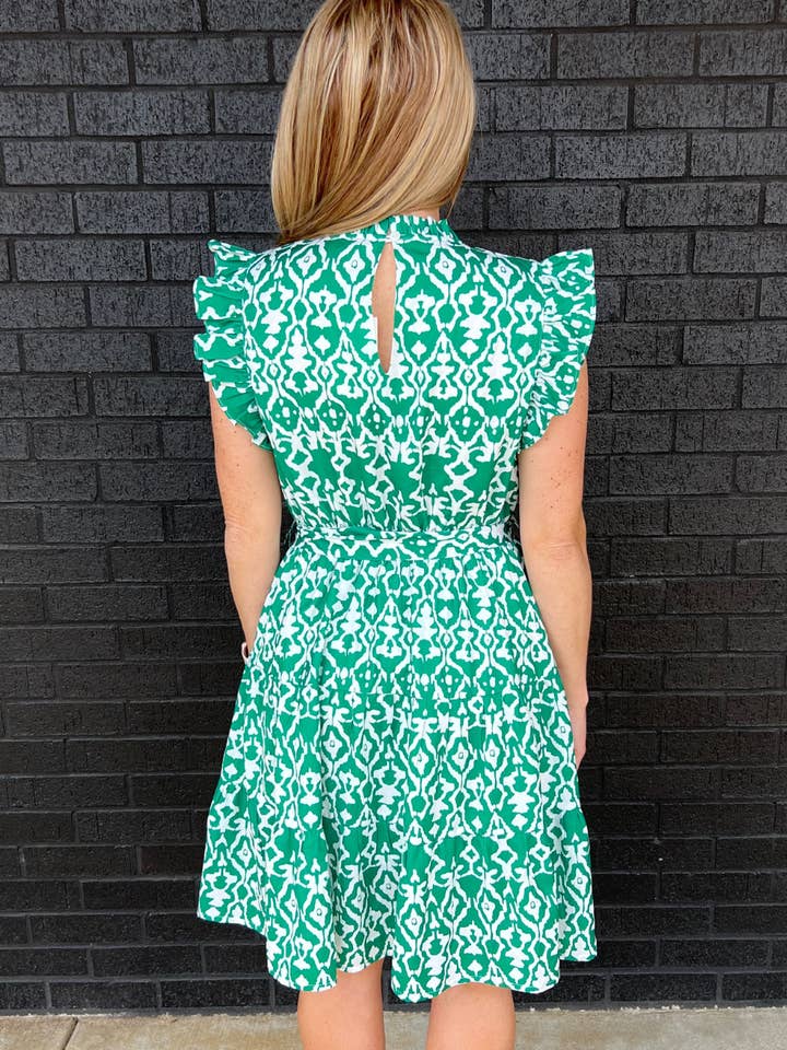 Nursing Queen - Wholesale Dress - Maternity - Belted Print Nursing Dress- Green