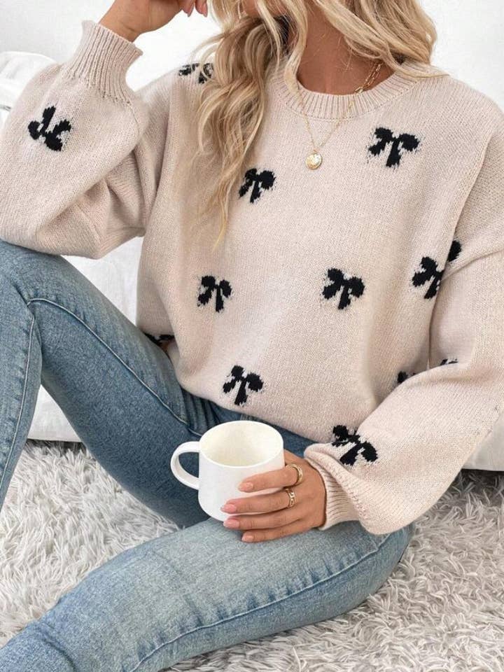Gentle Bow Pattern Cozy Knitted Sweater and other Purchase Wholesale bow sweater. Free Returns & Net 60 Terms on Faire trending on Faire.