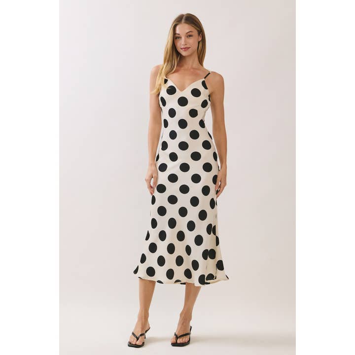 Polka Dot Satin Midi Slip Dress for wholesale by Honey Mango