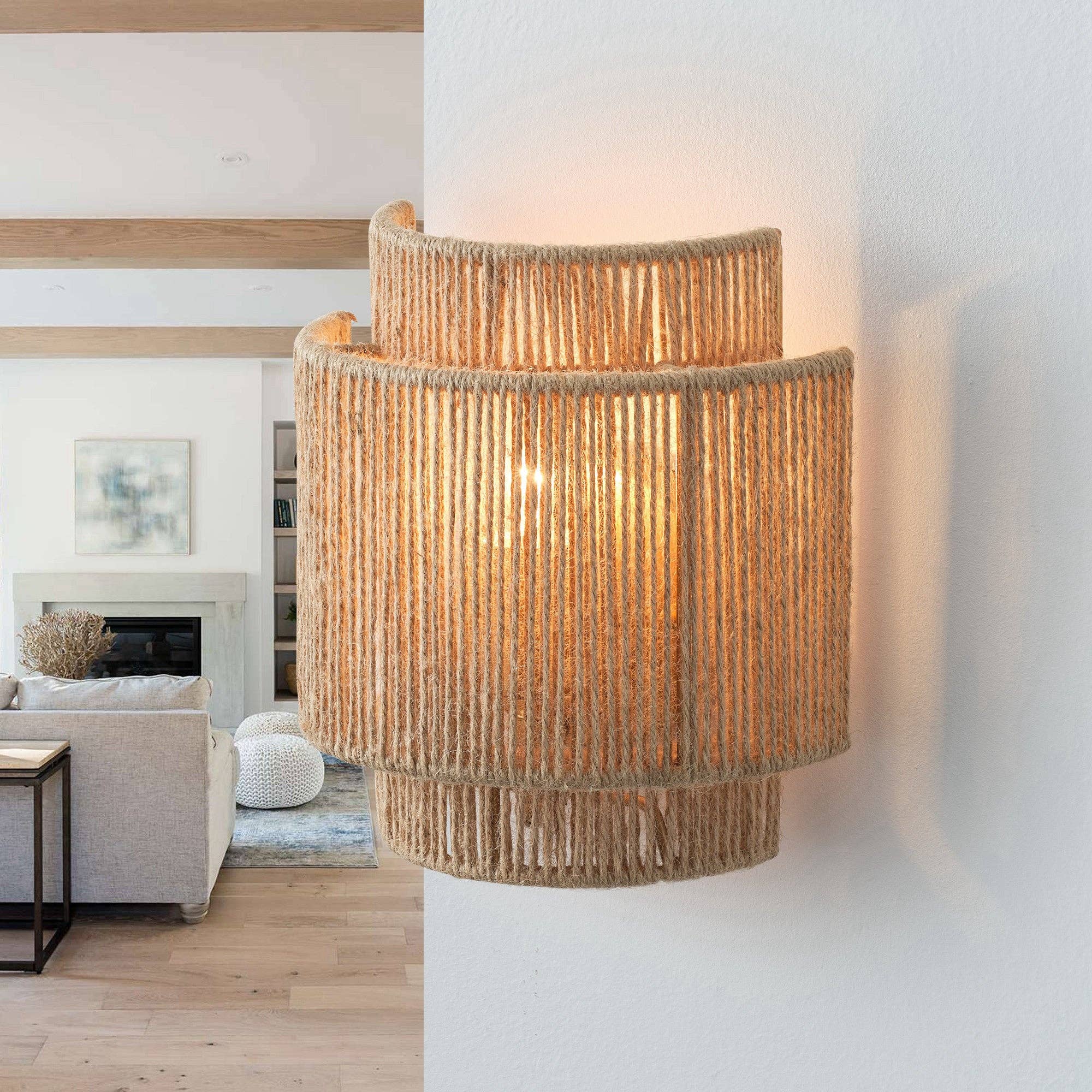 Brio Lighting - Wholesale Sconce - Lusteria 9" Boho Hand Woven Rope 1-Light Wall Sconce Light15