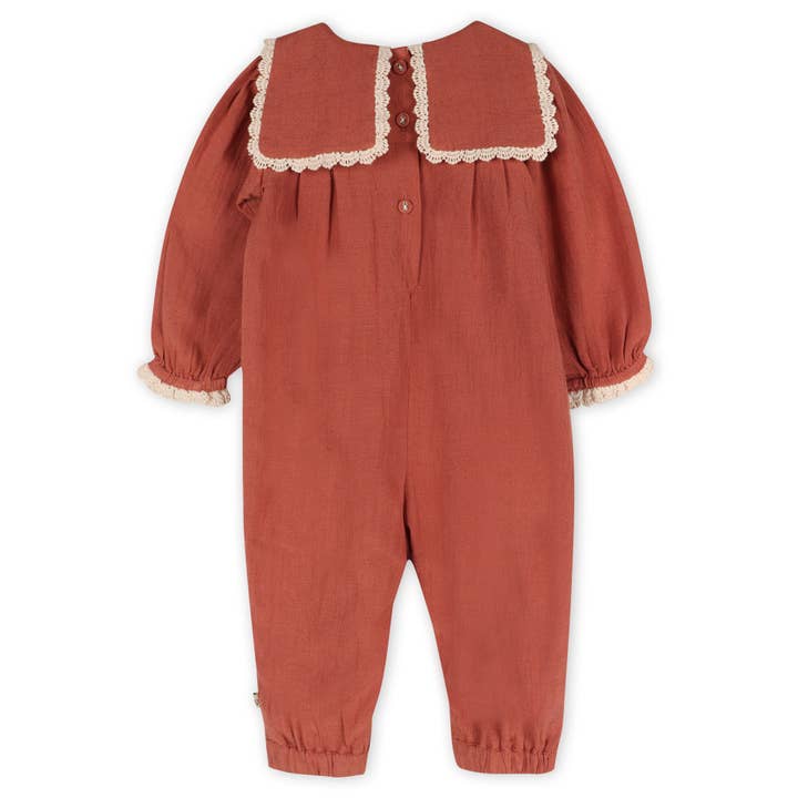 Sienna Vena Embroidery Collar Baby Jumpsuit & Headband (Organic) for wholesale on Faire3
