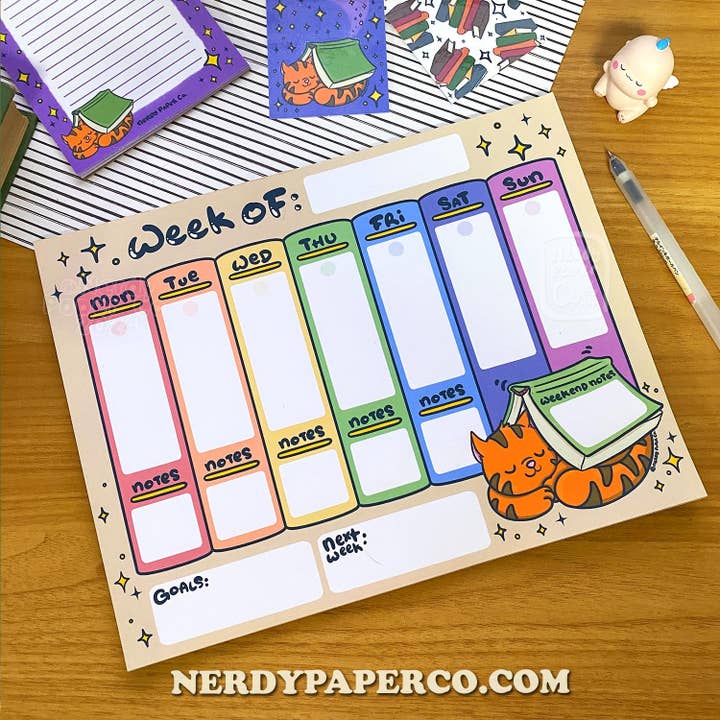 Sleeping Suki 52 Week Planner | Handmade Weekly Notepad - WP001 for wholesale by NERDY PAPER CO.