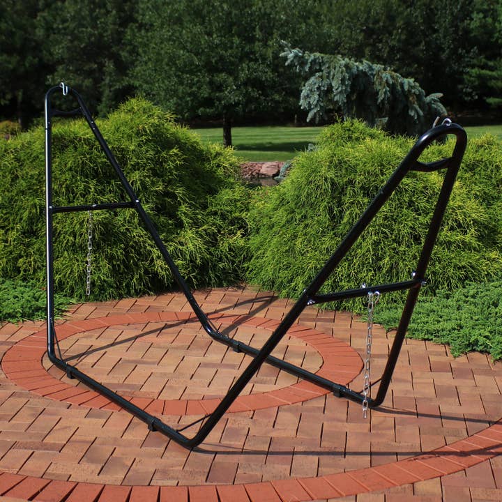 Powder-Coated Steel Universal Hammock Stand - Black - 124 in for wholesale by Sunnydaze Decor