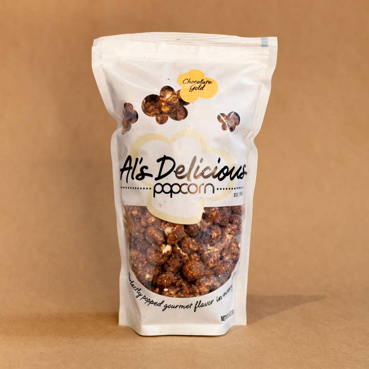 Chocolate Gold (Chocolate & Salty Caramel) Popcorn - 8.5oz for wholesale by Al's Delicious Popcorn