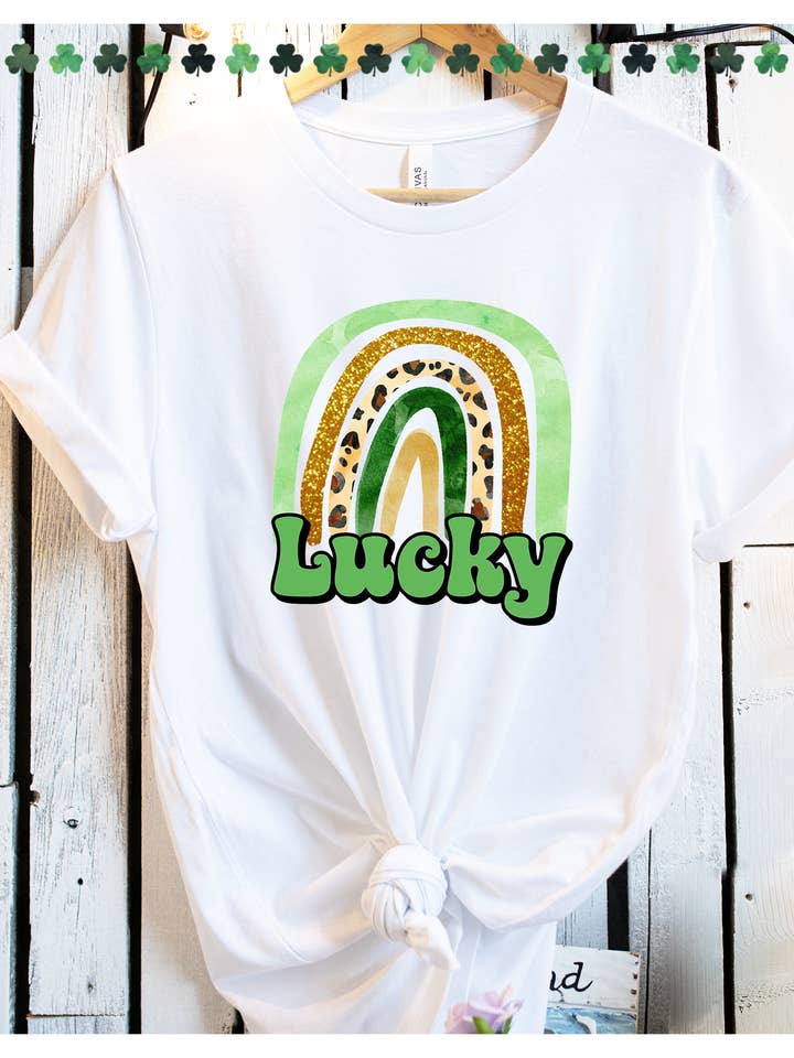 Lucky Rainbow St Patrick's Day Shirt (White) for wholesale by Vazzie Tees