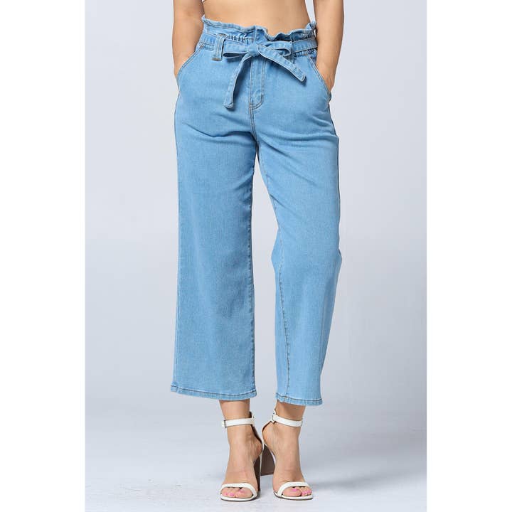 High Waisted Paperbag Waistband Belted Straight YH2214 Light for wholesale by Blue Turtle