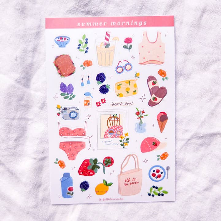 Summer Mornings Sticker Sheet for wholesale by Full Bloom and Co.