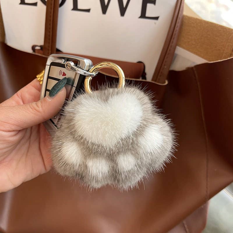 FurDecoration - Venta al por mayor Llavero - Mujer - Llavero de Peluche con Forma de Patita de Gato Pequeña de Piel de Visón para Bolso y Llaves de Coche2