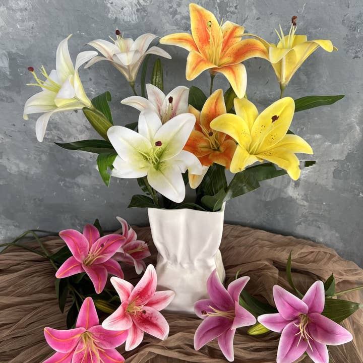 Sweet Home Deco - Wholesale Artificial Flowers - 23''T Faux Nature Touch Lily Flower Stem, Autumn Lilies