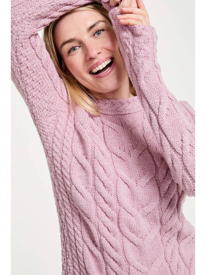 Aran Woollen Mills - Wholesale Knit Sweater - Women's - Listowel Ladies Aran Cabled Sweater - Blush Pink
