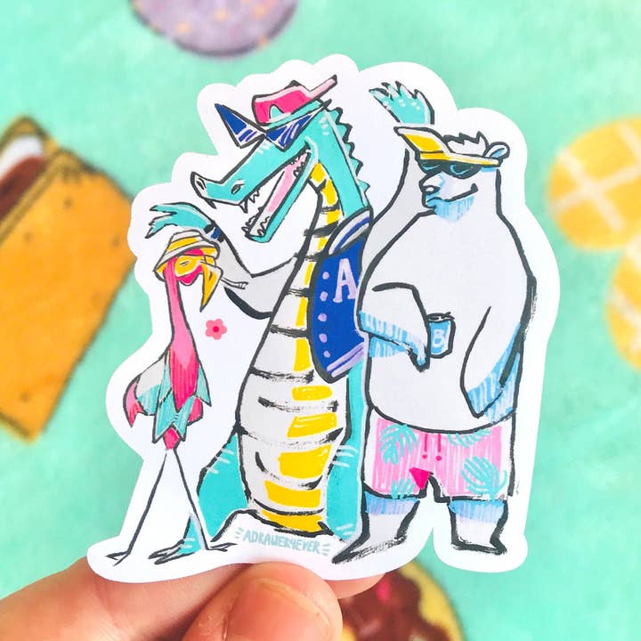 Autocollant imperméable Vibes Cartoon Animals pour la vente par ADRAWER4EVER