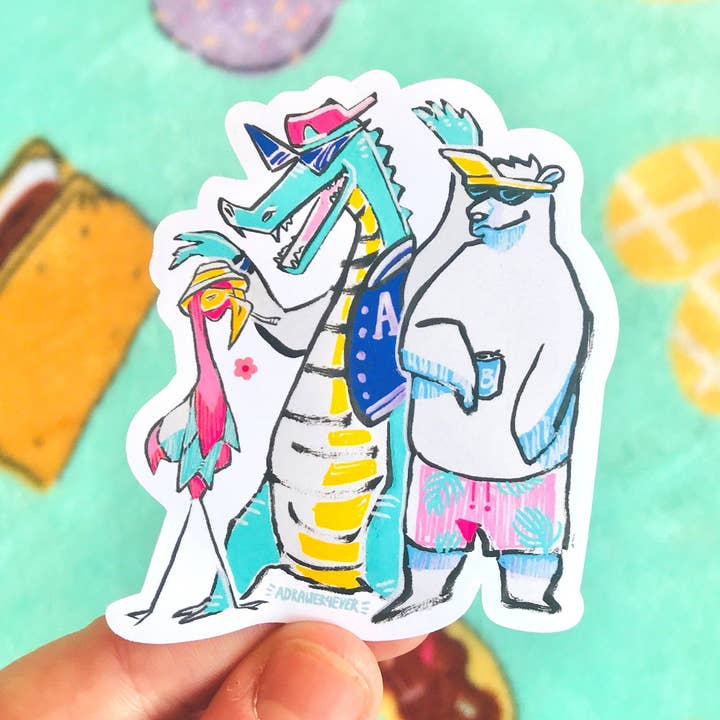 Vibes Cartoon Animals Sticker Waterproof for wholesale by ADRAWER4EVER