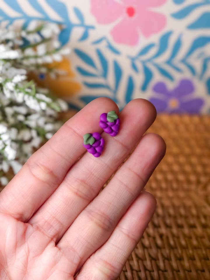 Grape Bunch Stud Earrings for wholesale by Ivy Lane Clay Co.