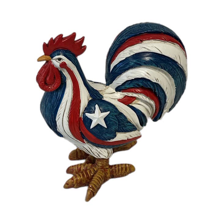Figurine de ferme en forme de poulet et de coq d'Amérique rouge, blanc et bleu pour la vente par De Leon Collections