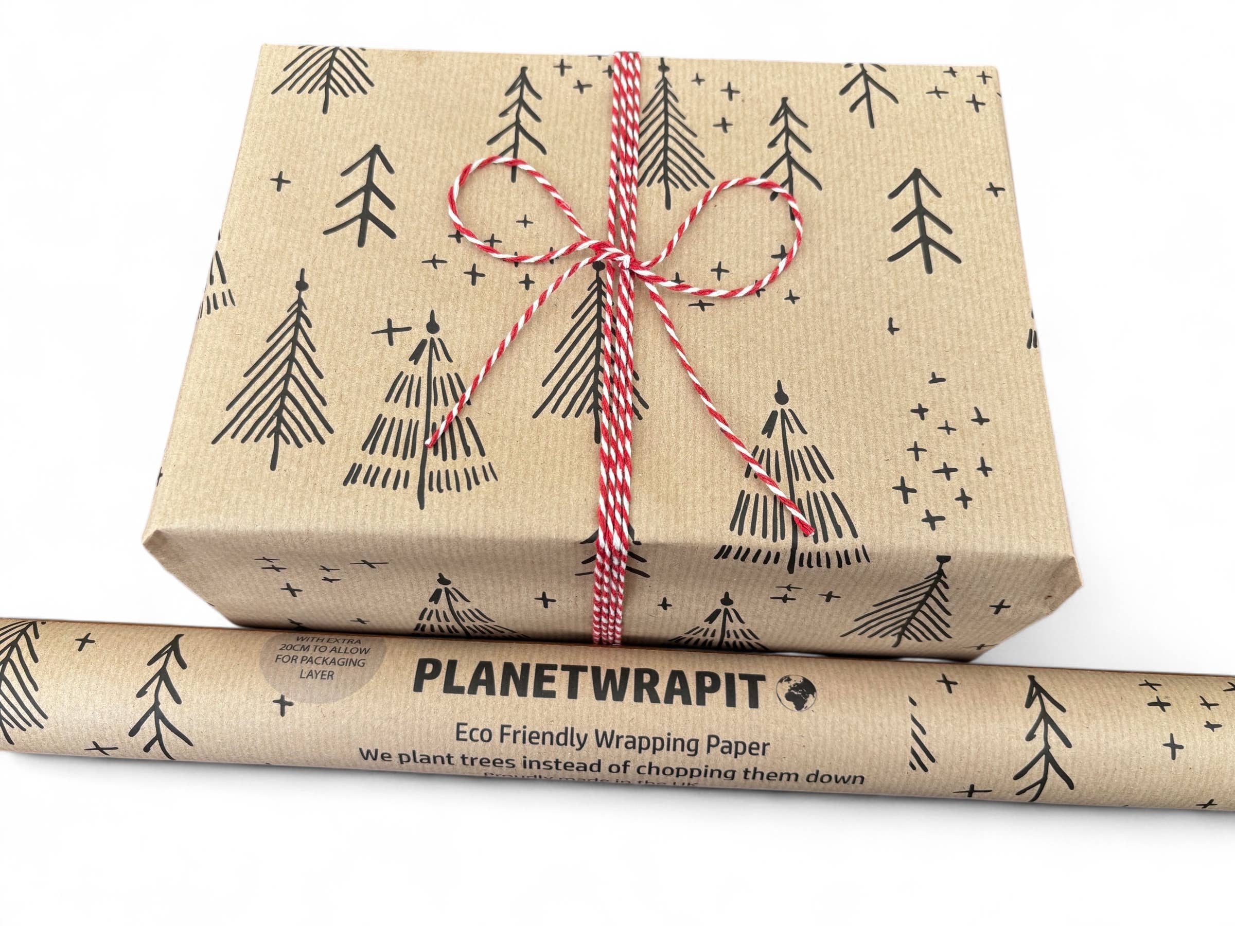PlanetWrapIt - Wholesale Wrapping Paper Roll - Black Christmas Trees Recycled Kraft Gift Wrapping Paper 1