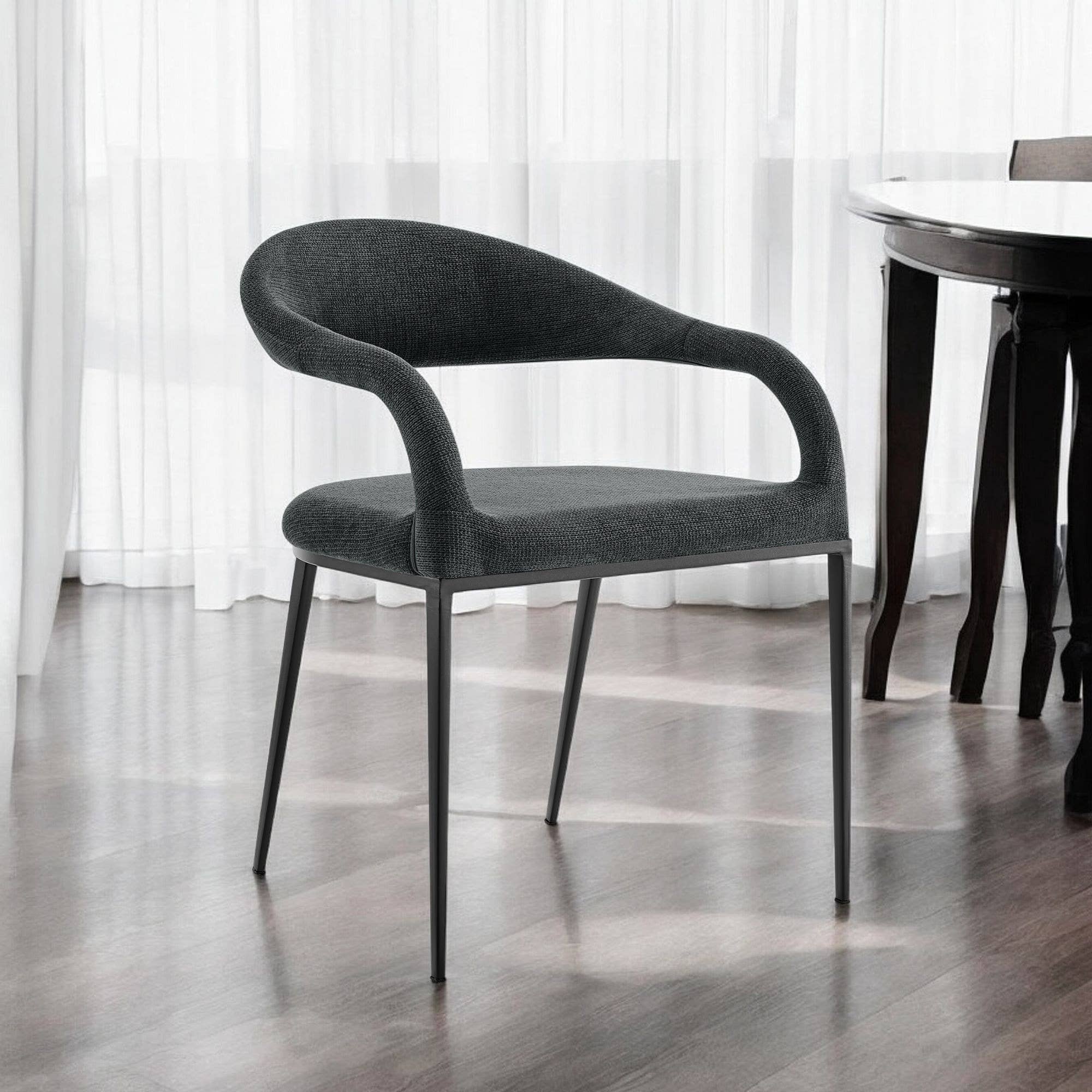 HomeRoots - Wholesale Chair - Set of Two Gray And Black Upholstered Polyester Open Back Dining Arm Chairs1