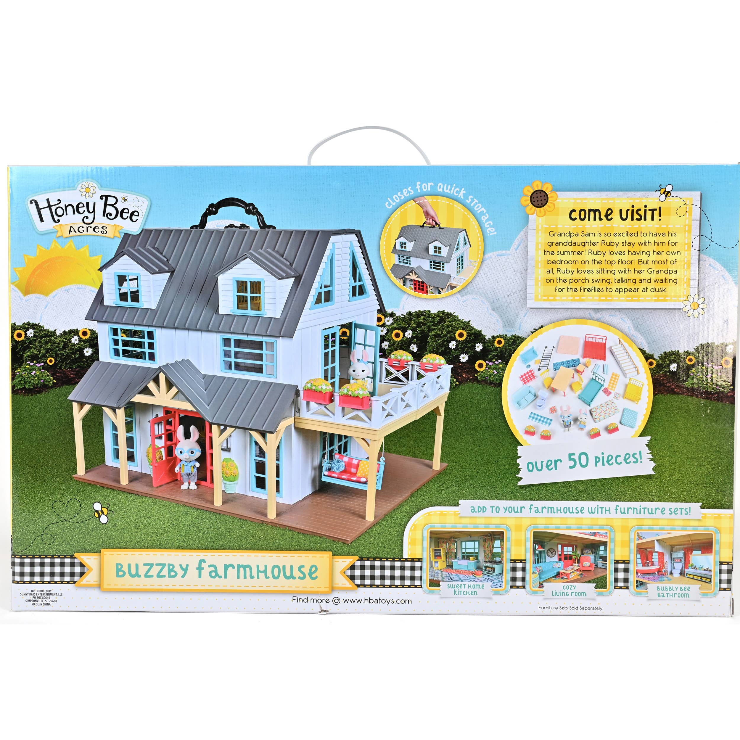 Variety Distributors - Wholesale Toy Set - Kids - Honey Bee Acres Buzzby Farmhouse 51 Piece Dollhouse1