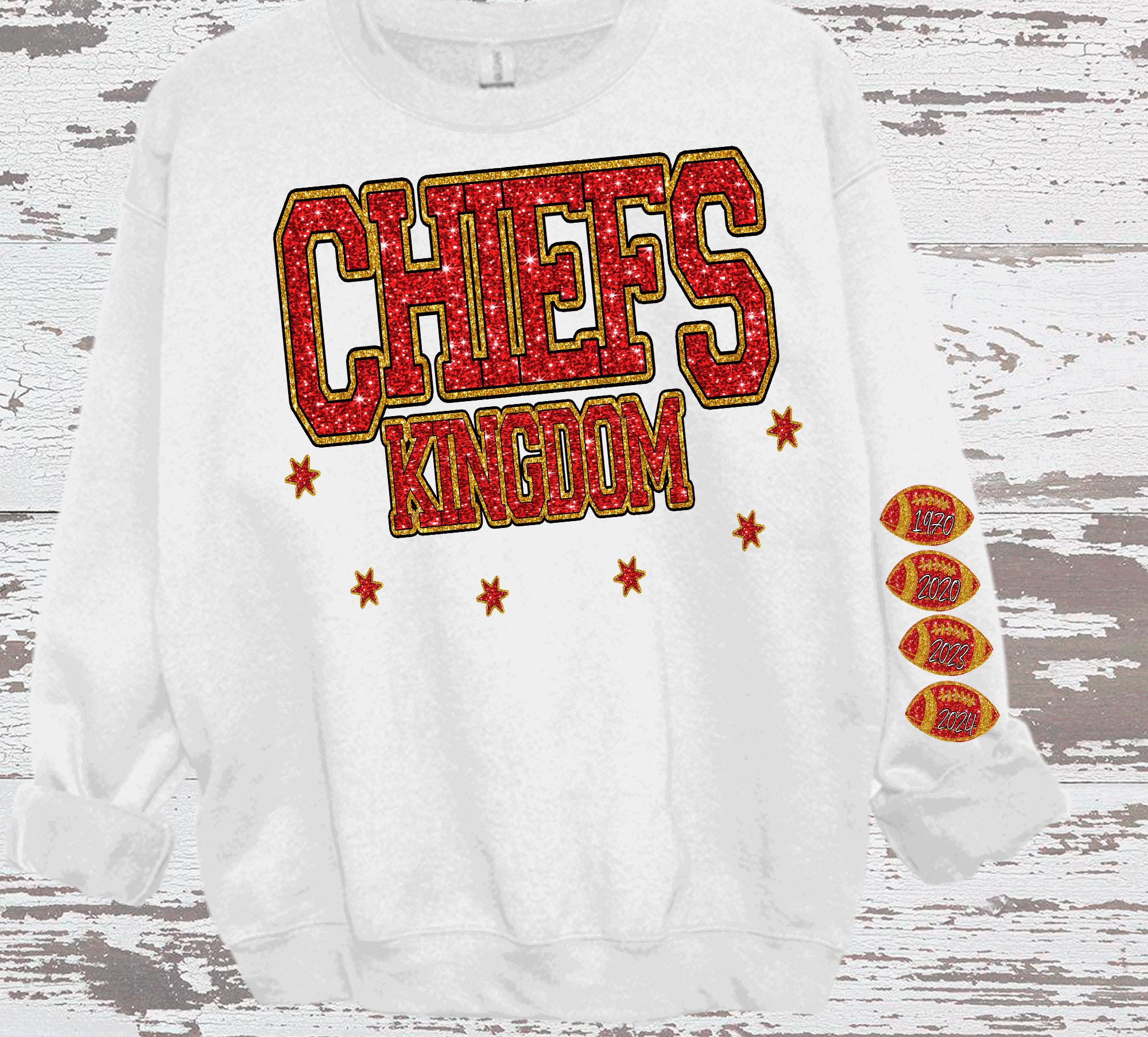 A Blessed Texas Mess Boutique - Vente T-shirt à imprimés – femme - Chiefs de football de Kansas City, Royaume des Chiefs à paillettes synthétiques1