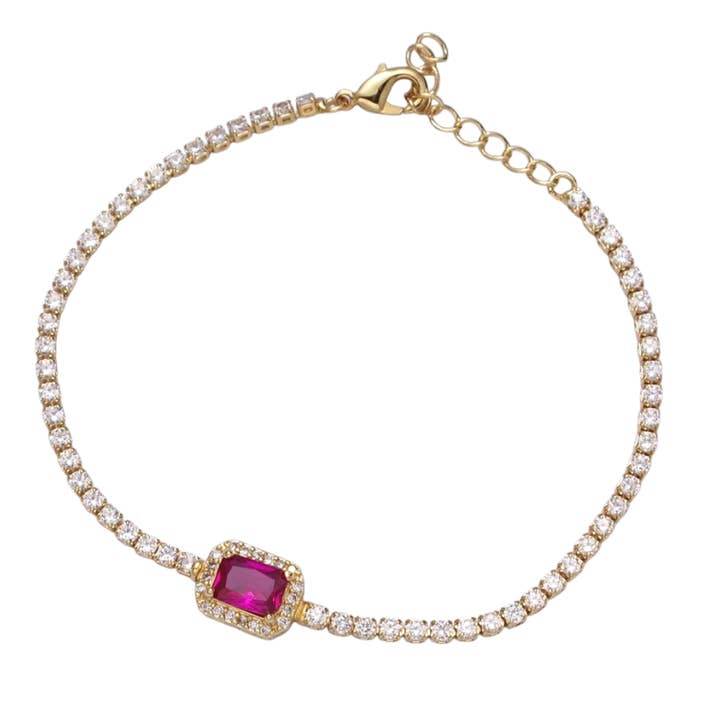 Baguette Tennis Kæde CZ Armbånd med magenta ædelsten BR-21WA1293 for engroshandel hos Simply Jewels