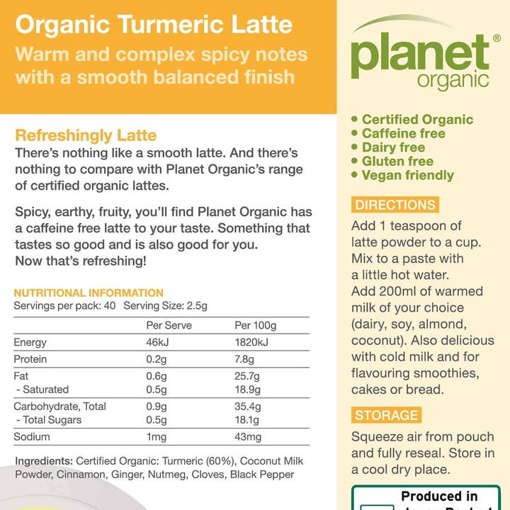 Planet Organic - Wholesale Powdered health drink - Turmeric Latte 100g1