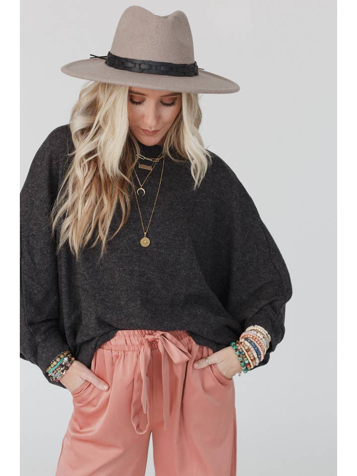 Three Bird Nest - Wholesale Knit Sweater - Women's - Fly With Me Batwing Sleeve Knit Sweater - Charcoal5