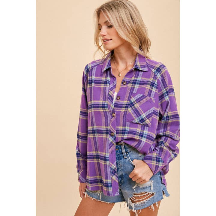 Apolline - Wholesale Button Down Shirt - Women's - OVERSIZED PLAID BUTTON DOWN SHIRT10