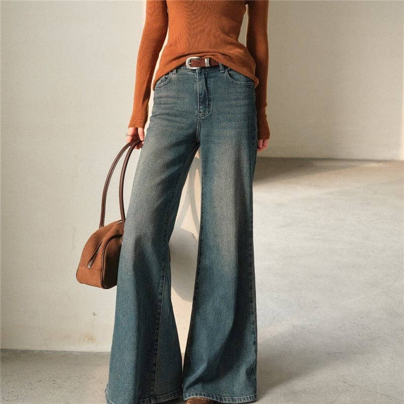 MANDARIN BLUE Petite Vintage Washed Flare Jeans for wholesale on Faire5