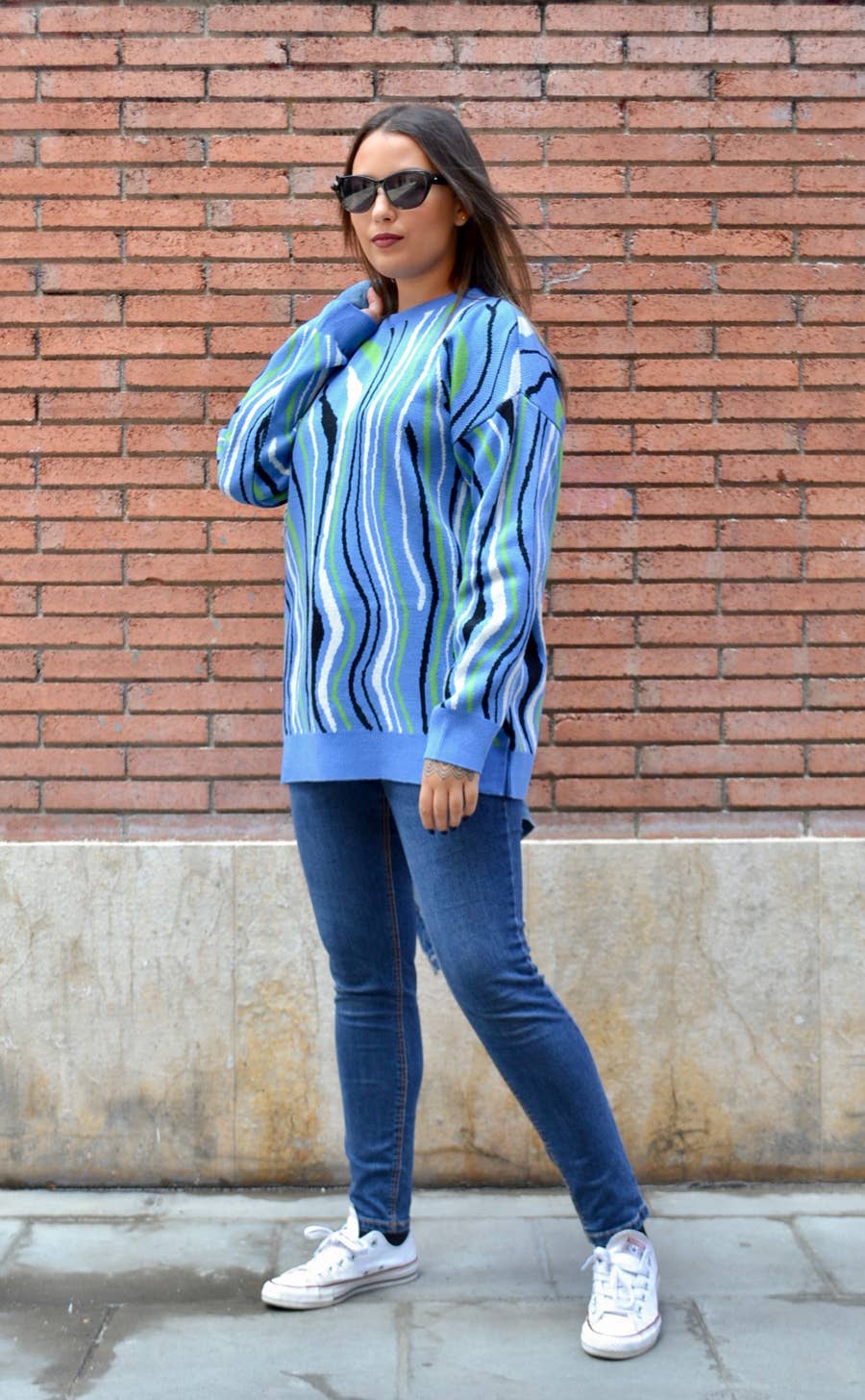 Flipa Barcelona - Vendita all'ingrosso Maglione tricot - Donna - Maglione stampato animale blu con taglio ampio5