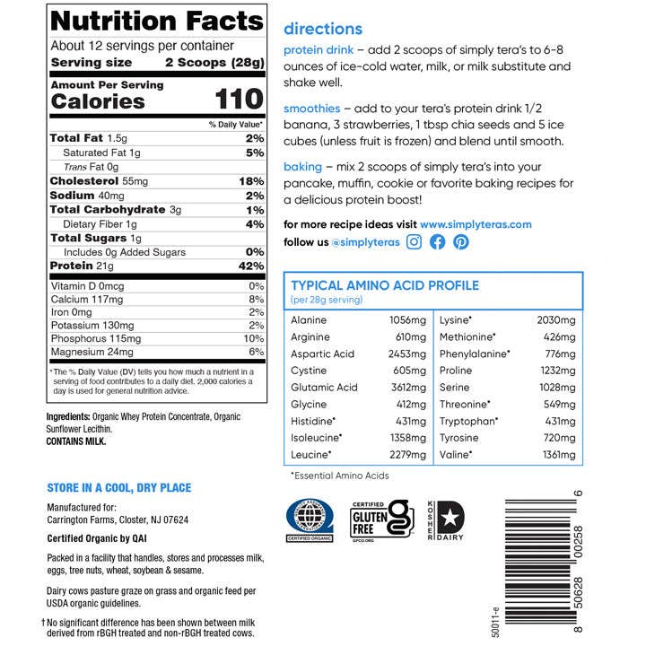 simply tera's - Wholesale Protein/Superfood Powder - organic whey protein, plain unsweetened, 12oz
