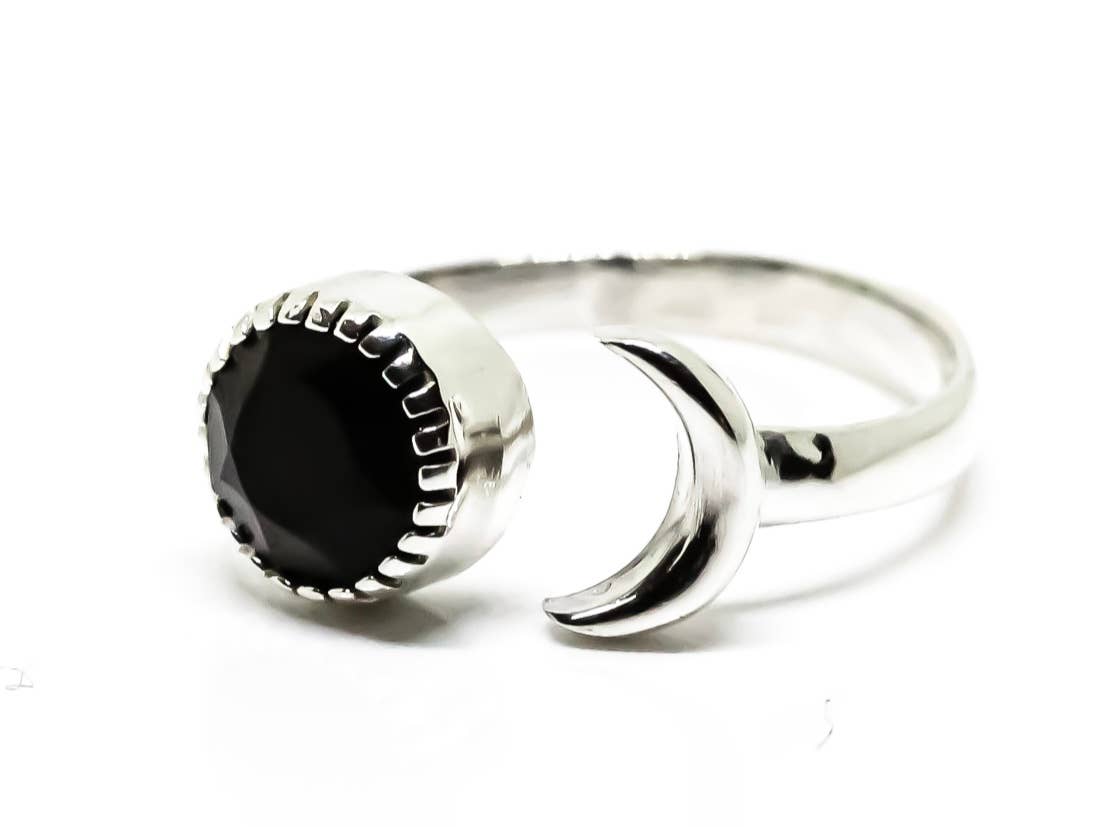 Quasar Gems USA - Vendita all'ingrosso Anelli con pietra singola/solitario - Anello con Onice Nero Naturale in Argento Sterling regolabile con Luna e Sole1
