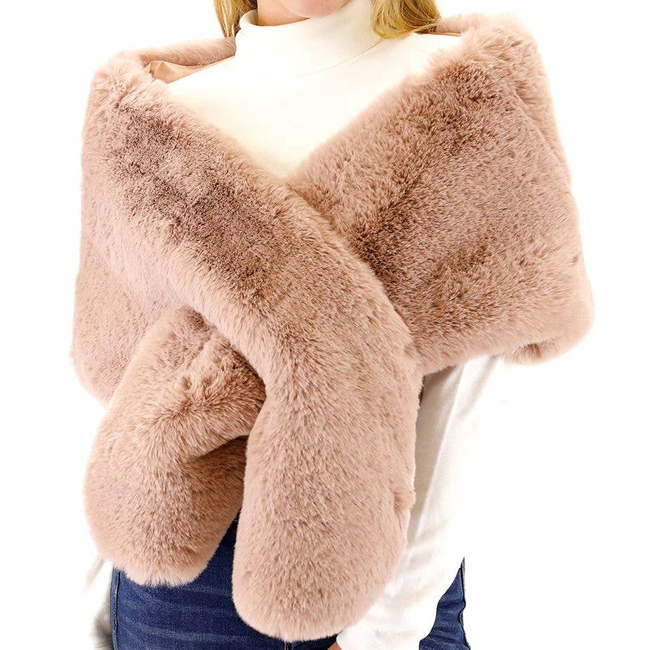 Diacly - Vente Châle – femme - Écharpe surdimensionnée en fausse fourrure de vison pour cheveux courts4