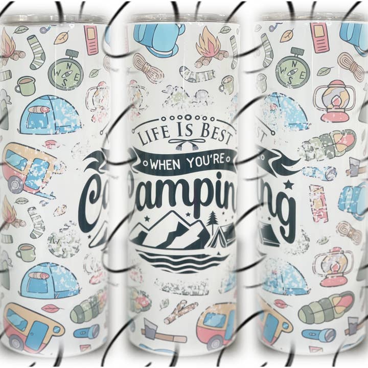 CMD Wholesale - Wholesale Insulated Mug/Tumbler - Life Is Best Camping 20oz Skinny Tumbler