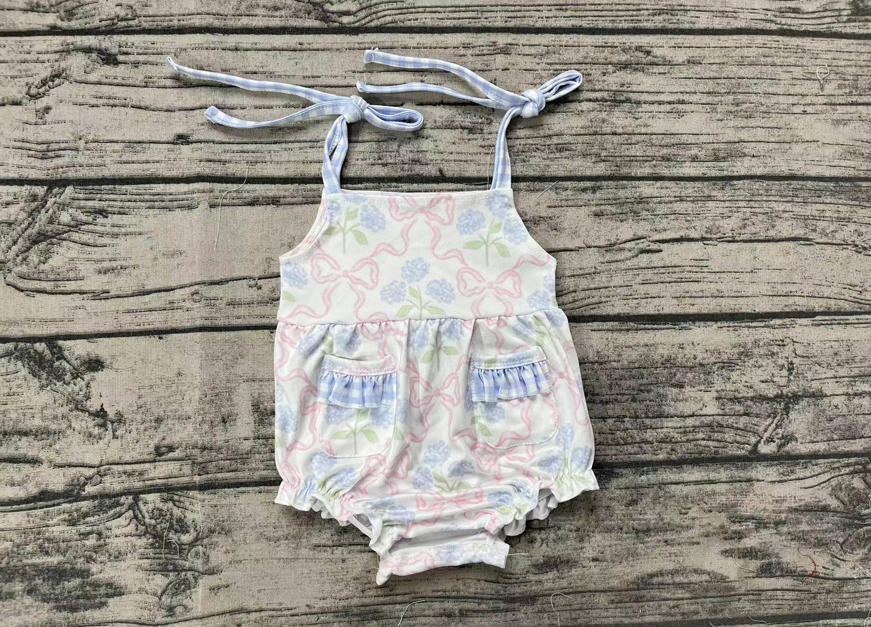 Aier Wholesale - Vente Body (sans pieds) – bébé - Barboteuse à bretelles avec nœuds et fleurs pour bébés et filles1