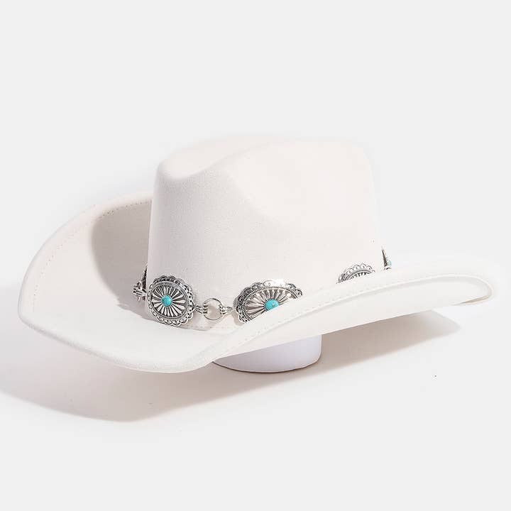 Collections by Fame Accessories - Venta al por mayor Sombrero cowboy - Mujer - Sombrero vaquero occidental con cinturón de tachuelas turquesa y concho