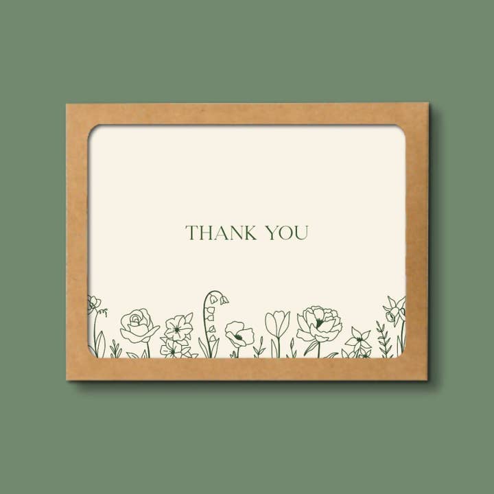 Green Floral Thank You Cards Boxed Set with Envelopes for wholesale by Shop Like You Live Here