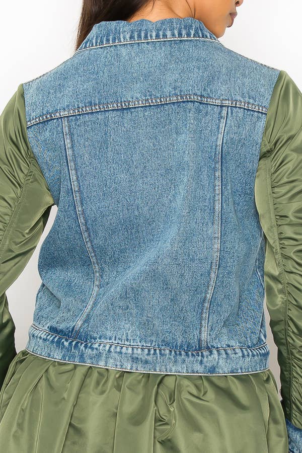Shop Michella – Casaco de ganga - Mulher por atacado – JAQUETA DE CONTRASTE DENIM BOMBER14