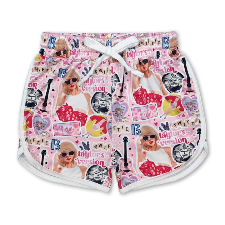 Pink guitar heart singer girls summer shorts for wholesale by Yawoo Garments