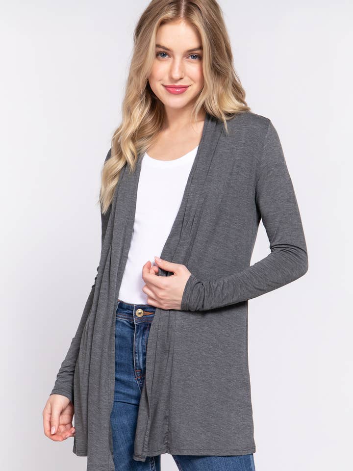 Active Basic | Active USA - Vente Cardigan – femme - Cardigan long à manches longues en jersey de rayonne ouvert sur le devant1