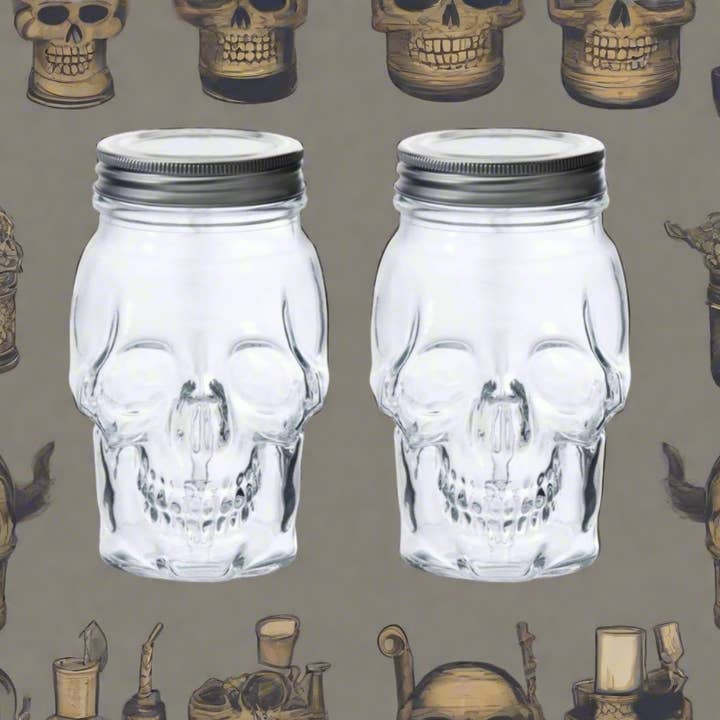 Dura Living LLC - Wholesale Canister Set - Dura Living Skull Mason Jar with Lid-16 oz Clear 2-Pack4