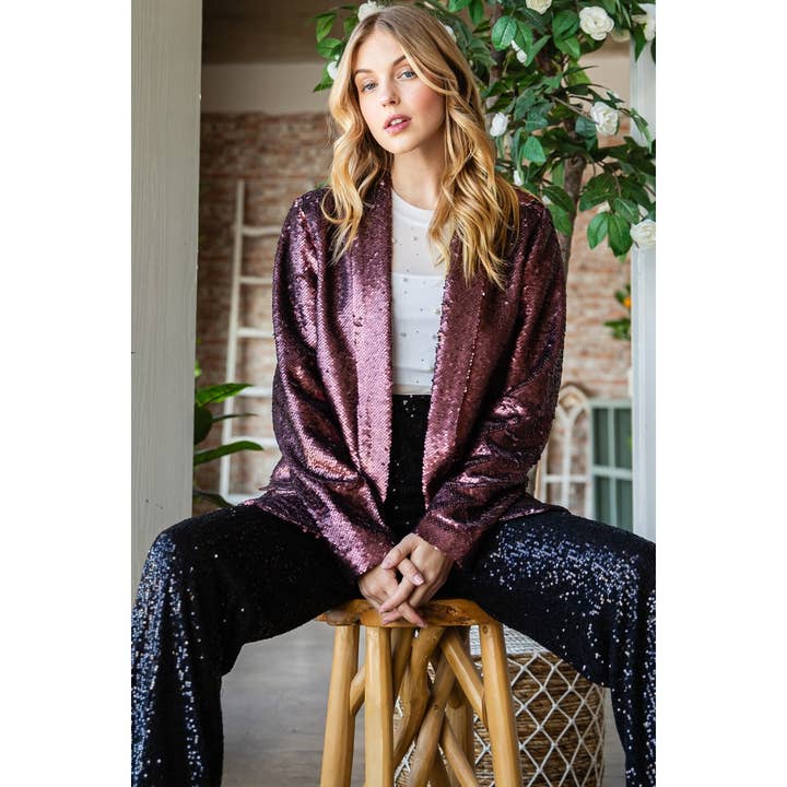 Sequin Shawl Lapel Blazer for wholesale by Veveret