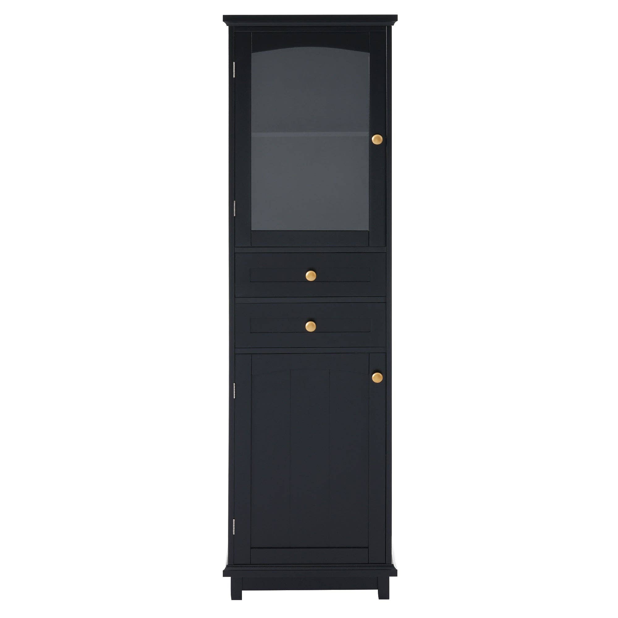 Orange County Decor - Wholesale Cabinet - 63" Tall Bathroom Storage Cabinet With Glass Doors, Free Standing, Two Drawers, And Adjustable Shelves, Mdf Board, Painted Black Perfect For Displaying Your Favorite Items 2 Black 2 4 Adjustable10