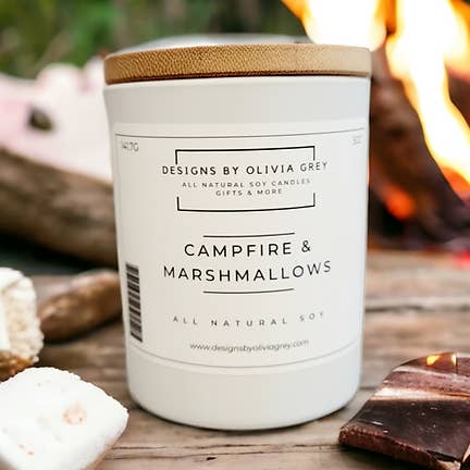 Campfire & Marshmallows Natural Soy Candle |Non Toxic Candle for wholesale by Designs By Olivia Grey | All Natural Soy Candles
