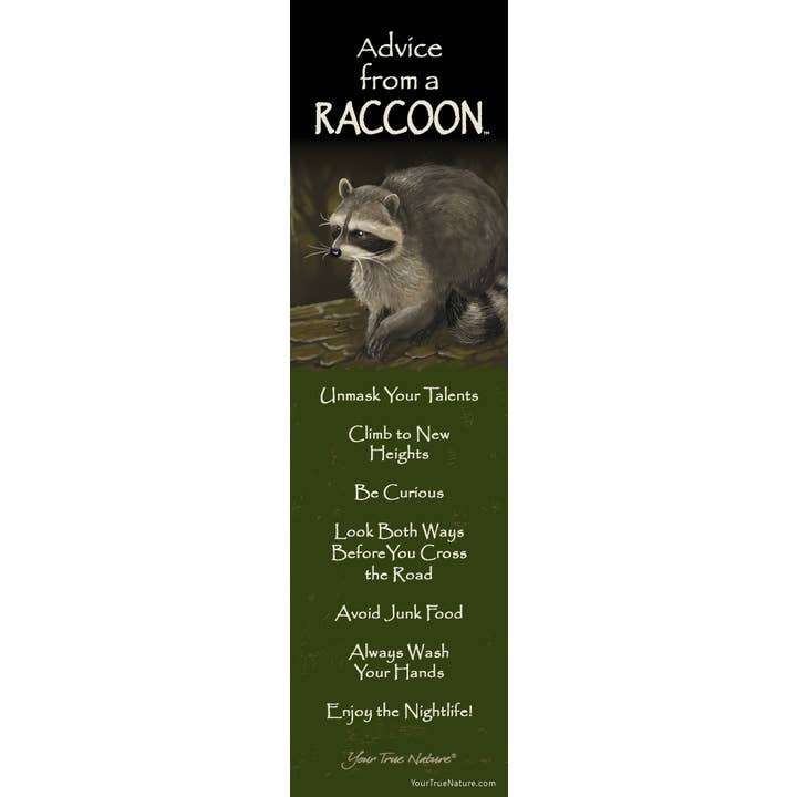 Advice from a Raccoon Laminated Bookmark for wholesale by Advice for Life by Your True Nature