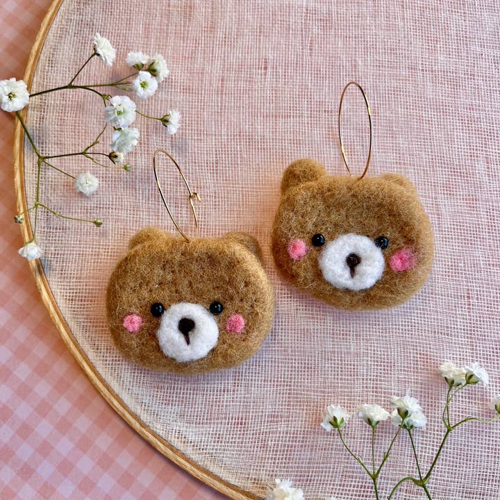 Honey Loom Designs - Wholesale Dangle Earrings - Sweet Bear Face Felt Earring1