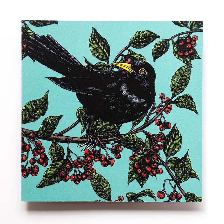 Blackbirds and Berries Blank wenskaart voor wholesale door Rachel Meehan, pictures and words...