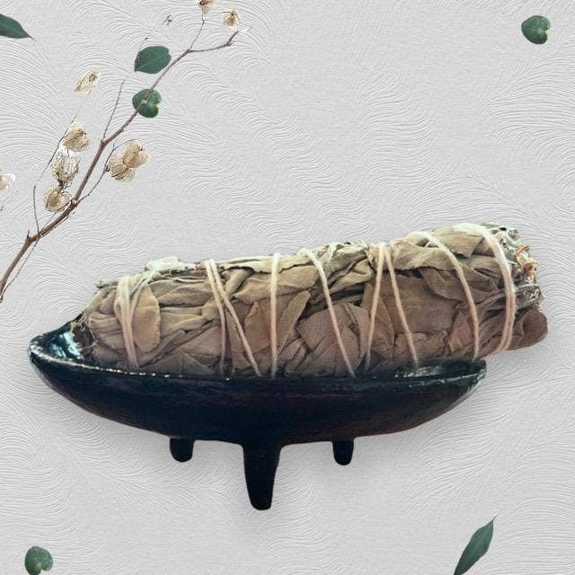 4" Cast Iron Smudge Dish with Sage Bundle for wholesale by Bespell & Co.