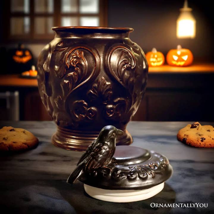 OrnamentallyYou – wholesale Biscuit jar – Spooky Urn 8" Cookie Jar, Ceramic Halloween Kitchen Decor