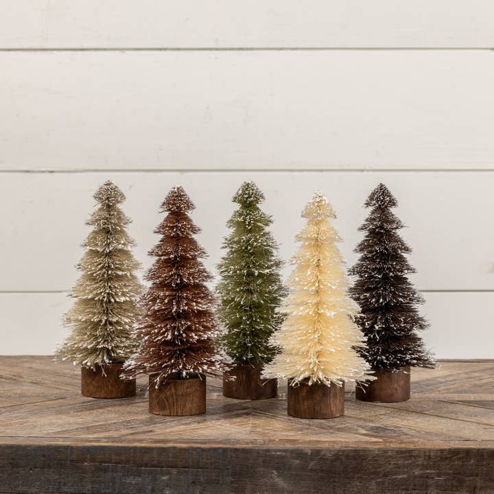 Ragon House - Wholesale Decorative tabletop object - SET/ 5 - 10.25" SNOWY NEUTRAL BOTTLEBRUSH TREES1