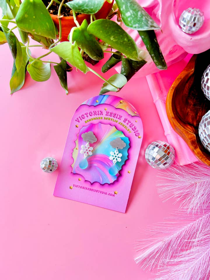 Precipitation Cloud/Snow/Rain Earrings for wholesale by Victoria Essie Studio