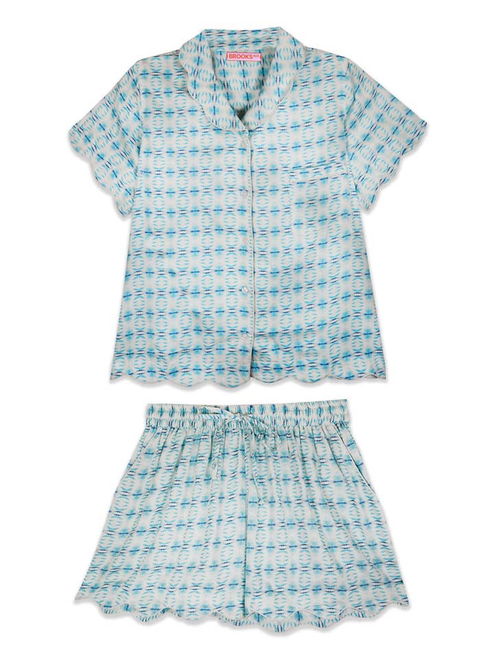 Brooks Avenue - Wholesale Sleepwear Set - Women's - Scalloped Pajama Set Short - Cameron Blue